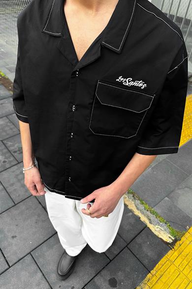 Siyah Los Santos Ters Dikiş EE Oversize Gömlek