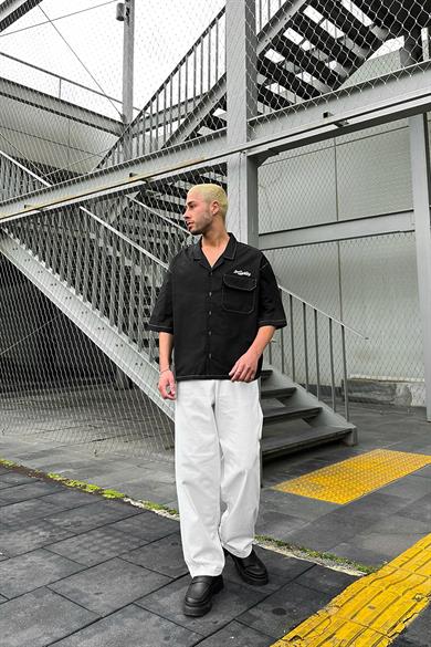 Siyah Los Santos Ters Dikiş EE Oversize Gömlek