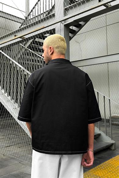 Siyah Los Santos Ters Dikiş EE Oversize Gömlek