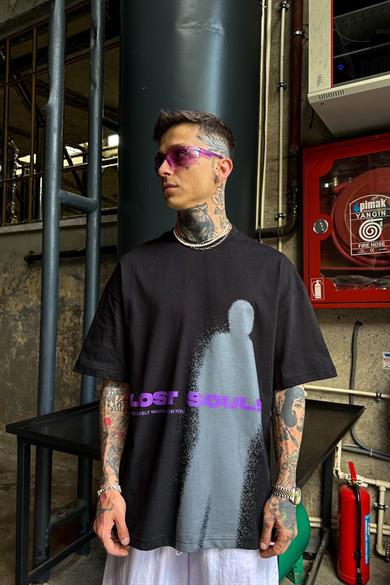 Siyah Lost Soul Oversize Tişört