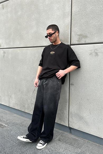 Siyah Margaret Nakış Detay OUTPLENTY PREMİUM Oversize Tişört