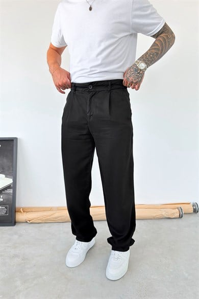 Siyah Modal Kumaş Baggy Pantolon