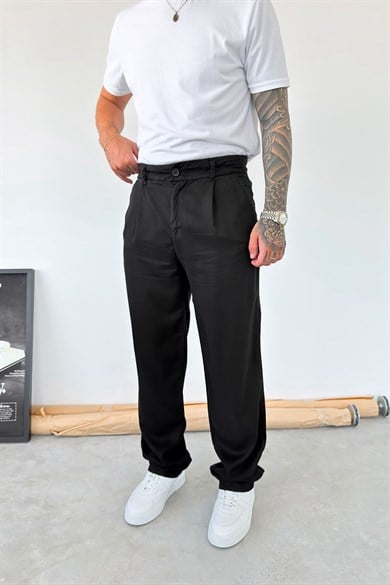 Siyah Modal Kumaş Baggy Pantolon