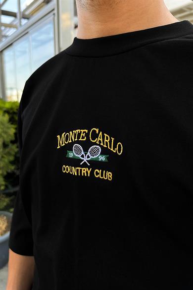 Siyah Monte Carlo Nakış Detay OUTPLENTY PREMİUM Oversize Tişört