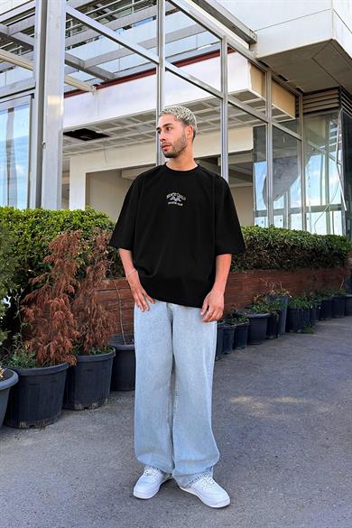 Siyah Monte Carlo Nakış Detay OUTPLENTY PREMİUM Oversize Tişört