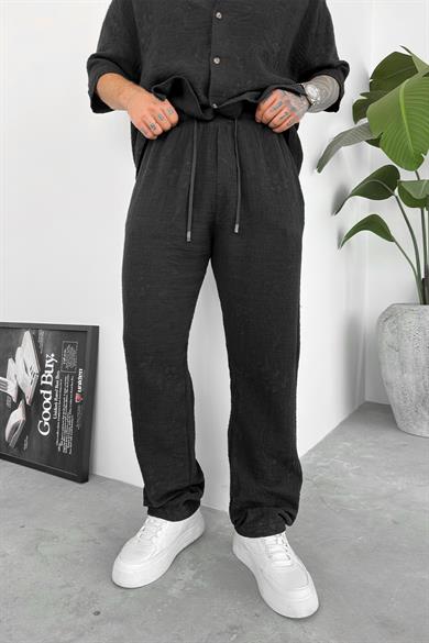 Siyah Müslin Flower Kabartma Detay Oversize Gömlek
