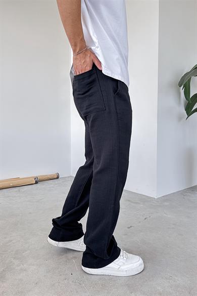 Siyah Müslin Kumaş Premium Baggy Pantolon