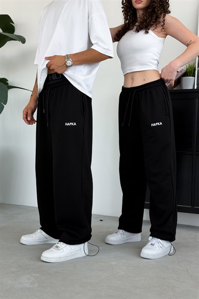 Siyah Nakışlı Premium Ayarlanabilir Paça Yazlık Baggy Eşofman