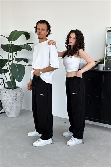 Siyah Nakışlı Premium Ayarlanabilir Paça Yazlık Baggy Eşofman