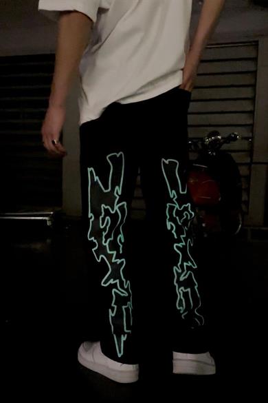Siyah Neon Chaos Night Baggy Pantolon