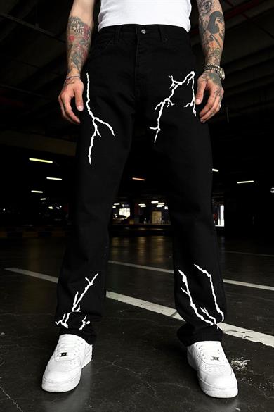 Siyah Neon Lazer Night Baggy Pantolon