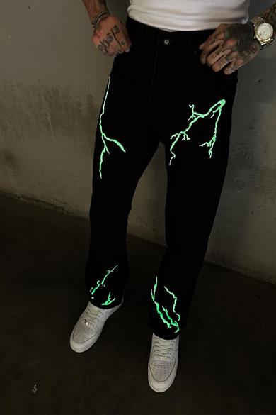Siyah Neon Lazer Night Baggy Pantolon