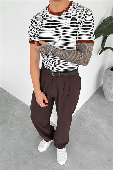 Siyah Old Money Çizgili Oversize Tişört