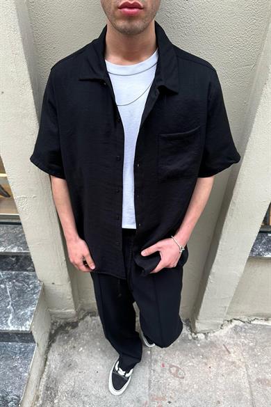 Siyah Ön Cep Detay B4 PH Boxy Fit Oversize Gömlek