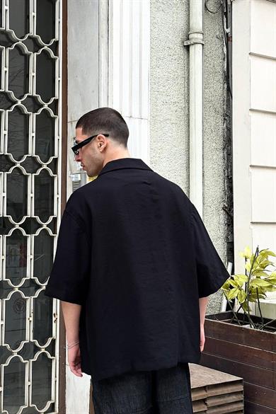 Siyah Ön Cep Detay V2 PH Boxy Fit Oversize Gömlek