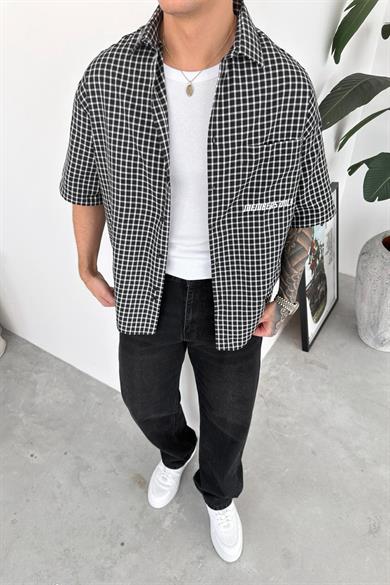 Siyah Only Nakış Kareli Gömlek