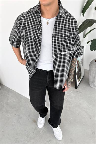 Siyah Only Nakış Kareli Gömlek