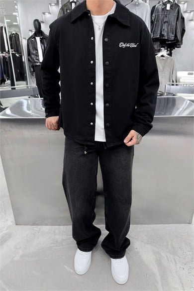 Siyah Only Nakışlı Gabardin Oversize Ceket