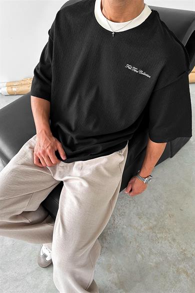 Siyah Örme Detay Collective PH Oversize Tişört