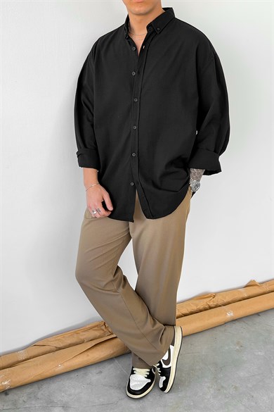 Siyah Oversize Fresh Keten Gömlek
