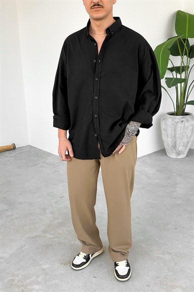 Siyah Oversize Fresh Keten Gömlek