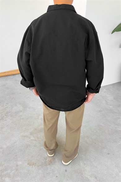 Siyah Oversize Fresh Keten Gömlek