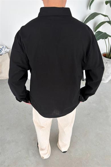 Siyah Oversize Fresh Keten Gömlek