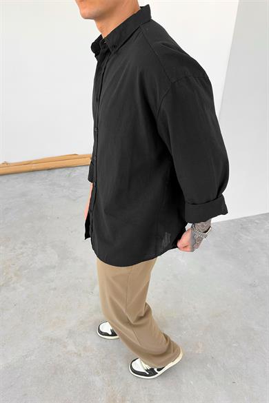 Siyah Oversize Fresh Keten Gömlek