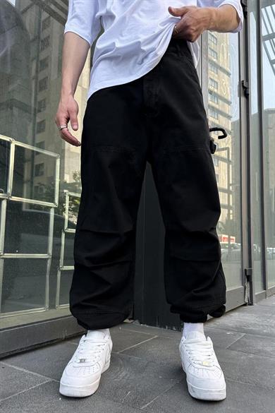 Siyah Paça Lastik U1 Baggy Pantolon