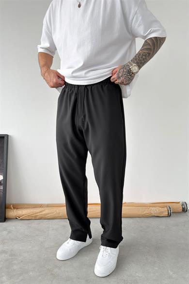 Siyah Paçası Fermuarlı Baggy Pantolon