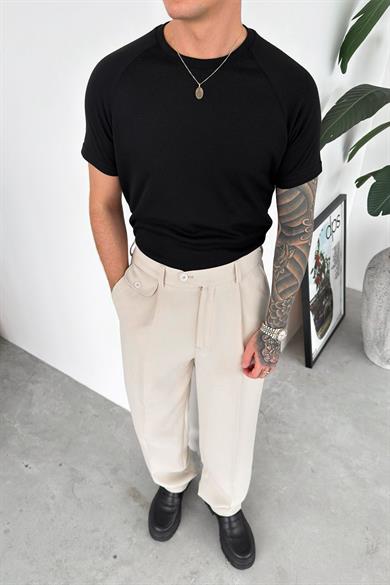 Siyah Parça Dokulu Triko Tişört