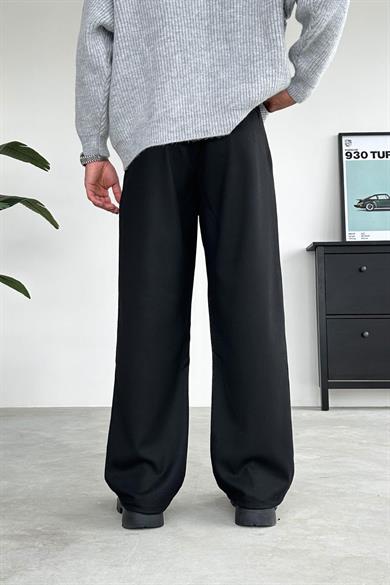 Siyah Pile Detay 01 Baggy Kumaş Pantolon