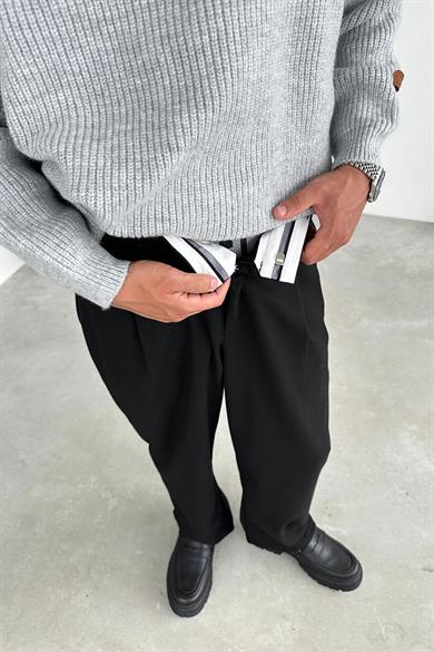 Siyah Pile Detay 01 Baggy Kumaş Pantolon