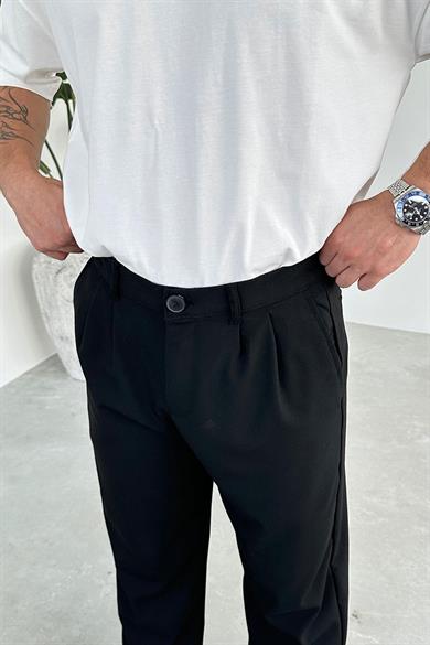 Siyah Pile Detay Kumaş Baggy Pantolon