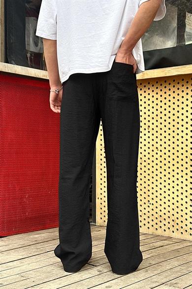Siyah Pile Detaylı Beli Lastikli D2 GO Baggy Pantolon