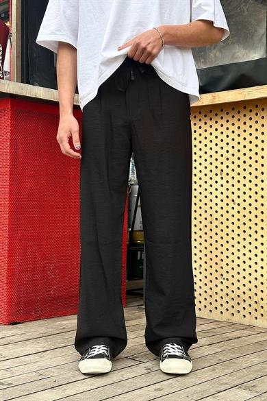 Siyah Pile Detaylı Beli Lastikli D2 GO Baggy Pantolon