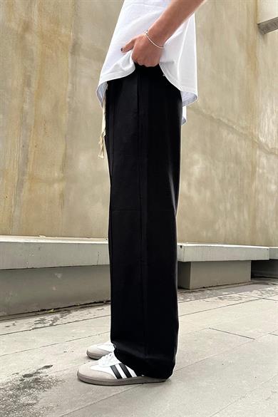 Siyah Pile Detaylı Beli Lastikli K3 EE Baggy Pantolon