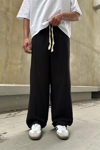 Siyah Pile Detaylı Beli Lastikli K3 EE Baggy Pantolon