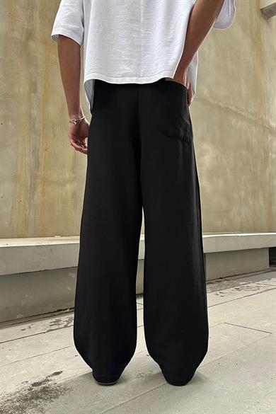 Siyah Pile Detaylı Beli Lastikli K3 EE Baggy Pantolon