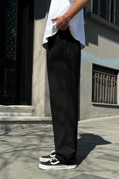 Siyah Pile Detaylı Kumaş 65 GO Baggy Pantolon