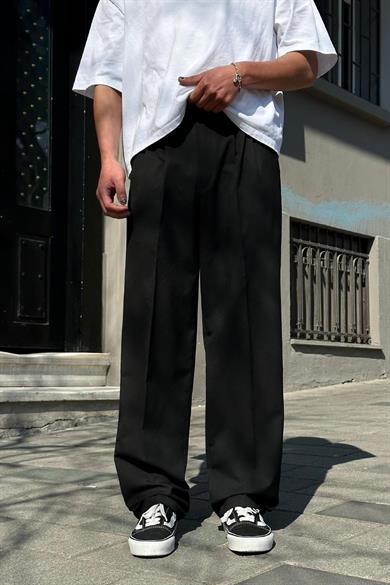 Siyah Pile Detaylı Kumaş 65 GO Baggy Pantolon
