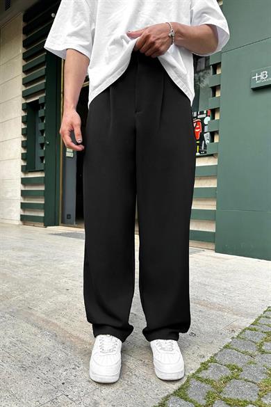 Siyah Pileli Basic Kumaş DAD Baggy Pantolon