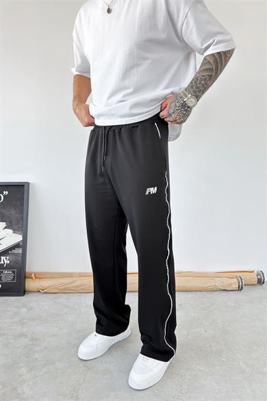 Siyah PM Nakışlı Baggy Eşofman