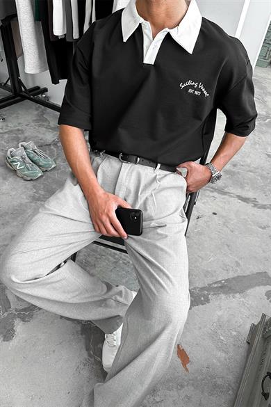 Siyah Polo Yaka  Sailing PH Oversize Tişört