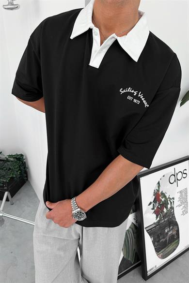Siyah Polo Yaka  Sailing PH Oversize Tişört