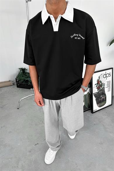 Siyah Polo Yaka  Sailing PH Oversize Tişört