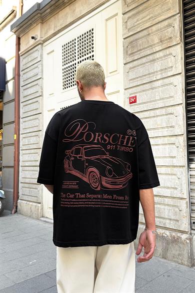 Siyah Porsche OUTPLENTY PREMİUM Oversize Tişört