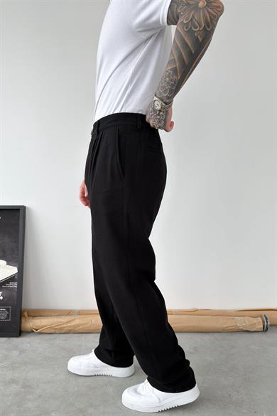 Siyah Premium Baggy Keten Pantolon
