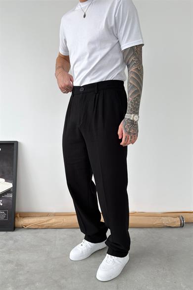 Siyah Premium Baggy Keten Pantolon