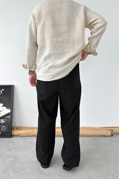 Siyah Premium Baggy Keten Pantolon